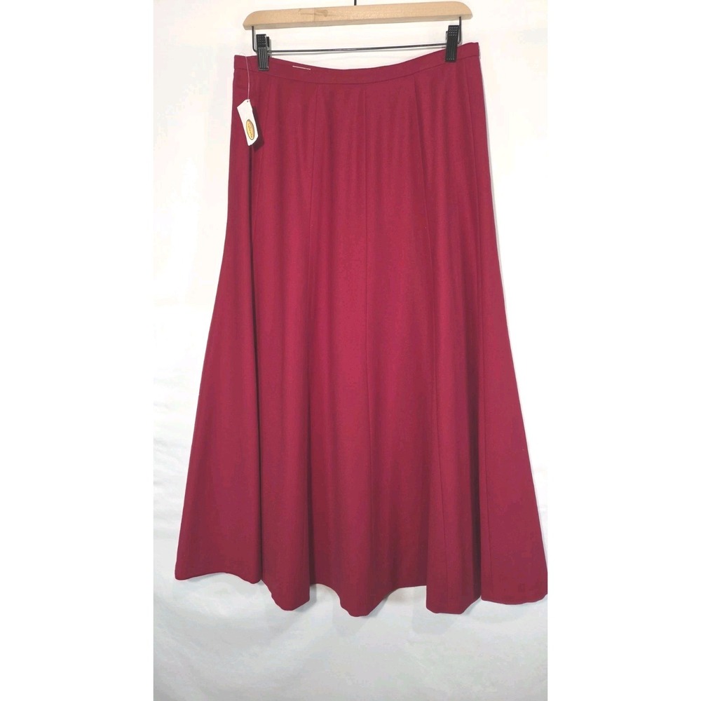 NWT Talbots Size 10 Midi Skirt Red Italian Wool Blend Lined Flare Stretch